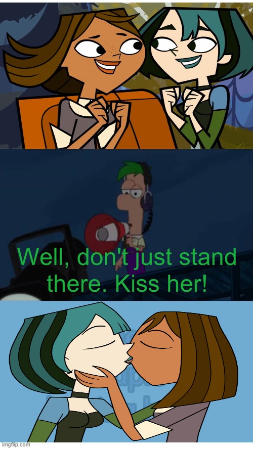 Ferb Tells Courtney to Kiss Gwen | image tagged in phineas and ferb,total drama | made w/ Imgflip meme maker