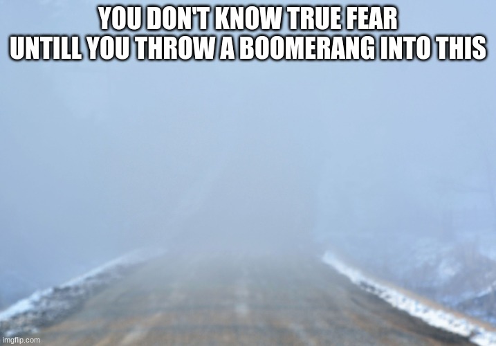 HONESTLY | YOU DON'T KNOW TRUE FEAR UNTILL YOU THROW A BOOMERANG INTO THIS | image tagged in into the fog,memes,fog | made w/ Imgflip meme maker