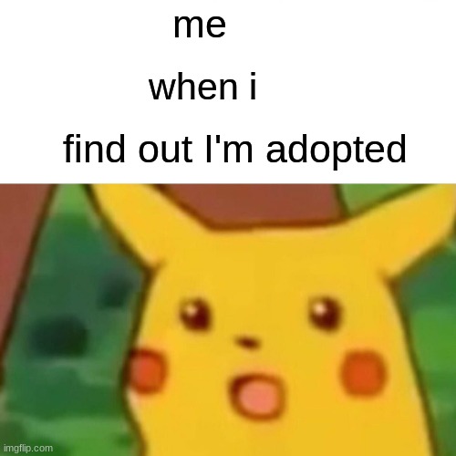 pted | me; when i; find out I'm adopted | image tagged in memes,surprised pikachu | made w/ Imgflip meme maker