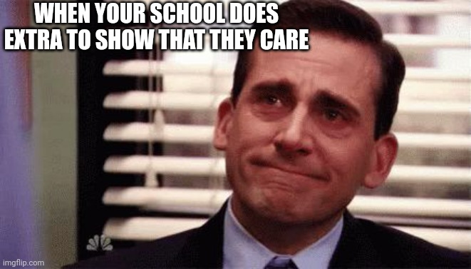 I'm gonna miss it | WHEN YOUR SCHOOL DOES EXTRA TO SHOW THAT THEY CARE | image tagged in happy cry,summer time,school is out | made w/ Imgflip meme maker