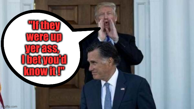 Trump, Mitt Romney | "If they were up yer ass,   I bet you'd know it !" | image tagged in trump mitt romney | made w/ Imgflip meme maker