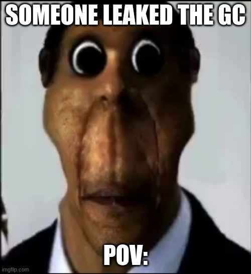 Who leaked the gc | SOMEONE LEAKED THE GC; POV: | image tagged in obunga | made w/ Imgflip meme maker