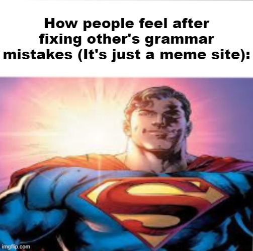 Superman starman meme | How people feel after fixing other's grammar mistakes (It's just a meme site): | image tagged in superman starman meme | made w/ Imgflip meme maker