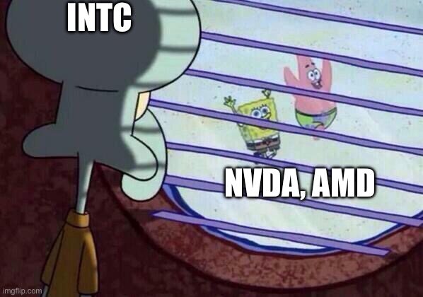 Squidward window | INTC; NVDA, AMD | image tagged in squidward window | made w/ Imgflip meme maker