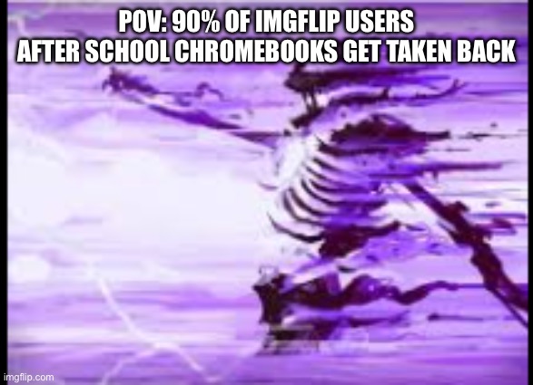 Real | POV: 90% OF IMGFLIP USERS AFTER SCHOOL CHROMEBOOKS GET TAKEN BACK | image tagged in disintegrating skeleton | made w/ Imgflip meme maker