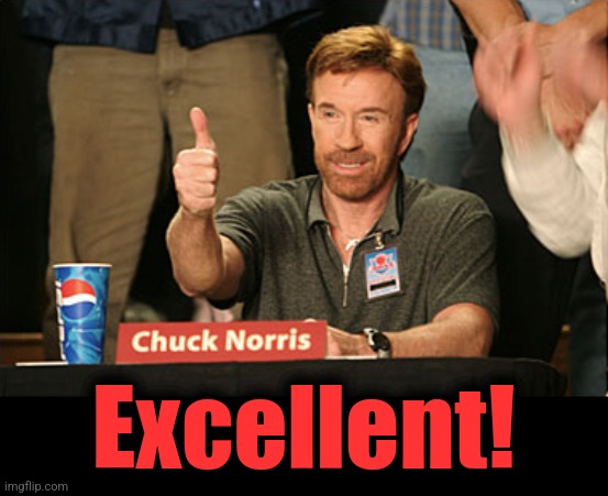 Chuck Norris Approves Meme | Excellent! | image tagged in memes,chuck norris approves,chuck norris | made w/ Imgflip meme maker