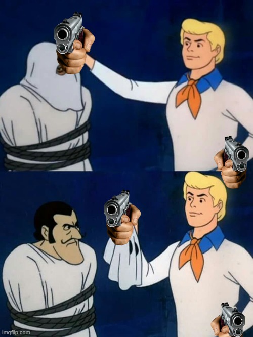 If hands were guns | image tagged in scooby doo mask reveal | made w/ Imgflip meme maker