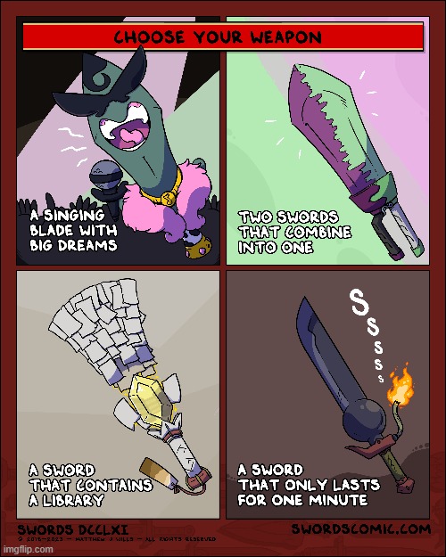 Comment down below your choice! I choose the combining swords. | image tagged in swords,singer,dreams,combine,library,bomb | made w/ Imgflip meme maker