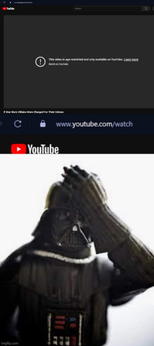 Epic YouTube Fail! | image tagged in darth vader facepalm,you had one job,youtube,fail,star wars,memes | made w/ Imgflip meme maker