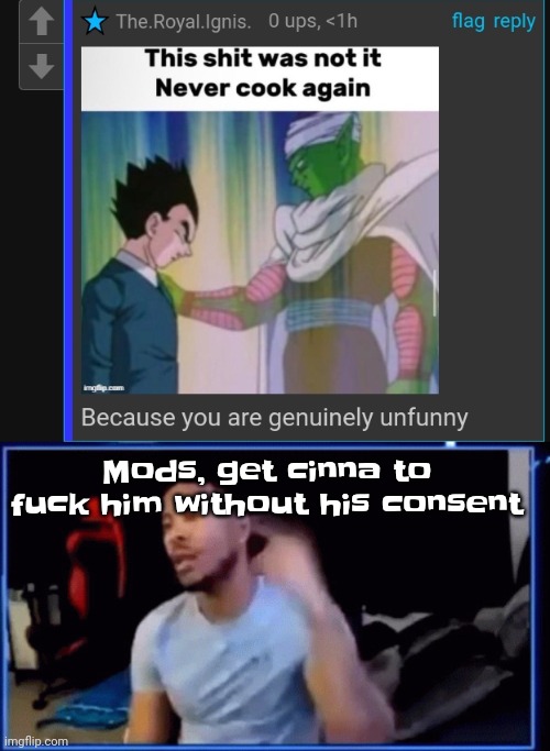 Mods | Mods, get cinna to fu​ck him without his consent | made w/ Imgflip meme maker