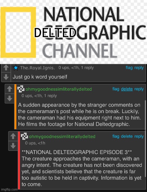 DELTED | image tagged in national geographic channel | made w/ Imgflip meme maker