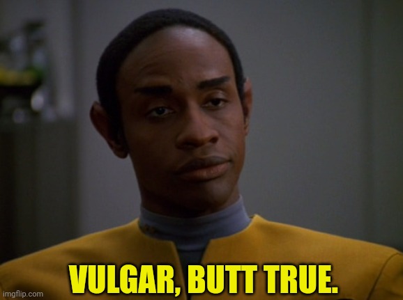 Tuvok | VULGAR, BUTT TRUE. | image tagged in tuvok | made w/ Imgflip meme maker
