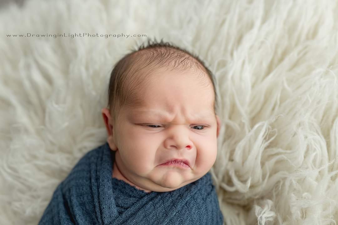High Quality Drawing Light Baby Mean Frown Face Blank Meme Template