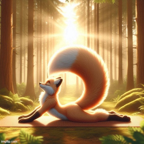 Here's a chill pic of a Foxxo boi doin' Yoga (Art credit : BlueberryBlossom) | image tagged in fox,furry,cute,wholesome,da | made w/ Imgflip meme maker