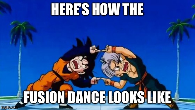 DBZ Fusion | HERE’S HOW THE FUSION DANCE LOOKS LIKE | image tagged in dbz fusion | made w/ Imgflip meme maker