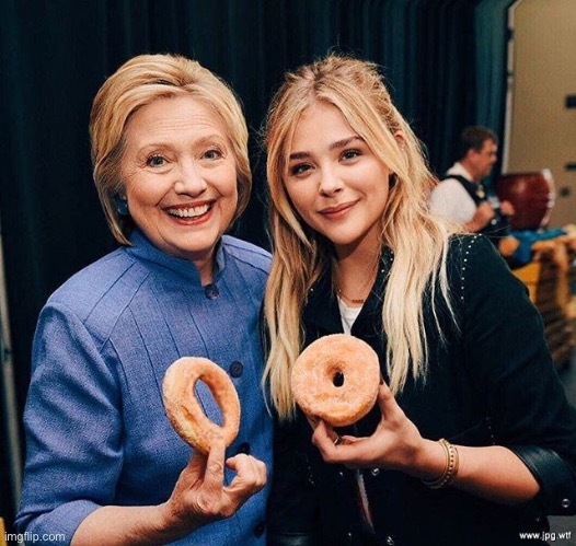 Hillary Clinton and girl onion ring donut | image tagged in hillary clinton and girl onion ring donut | made w/ Imgflip meme maker