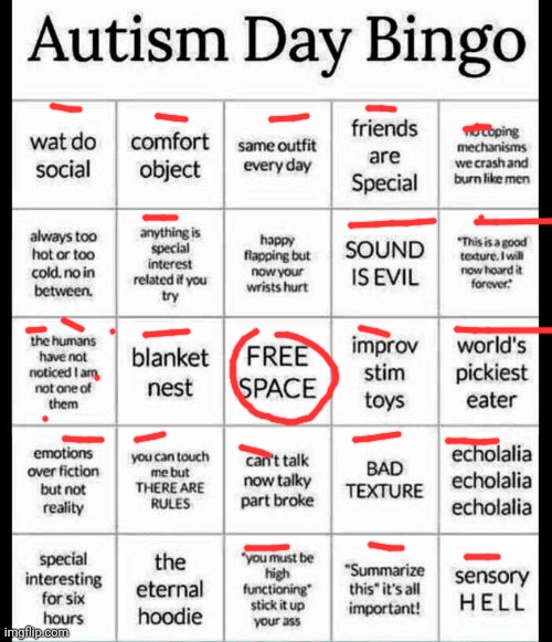 E | image tagged in autism bingo | made w/ Imgflip meme maker