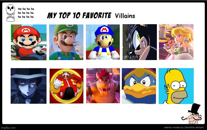 top 10 favorite villains | image tagged in top 10 favorite villains,villains,nintendo,smg4,sonic,evil | made w/ Imgflip meme maker
