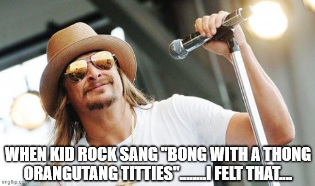 Kid Rock | WHEN KID ROCK SANG "BONG WITH A THONG ORANGUTANG TITTIES"........I FELT THAT.... | image tagged in kid rock | made w/ Imgflip meme maker