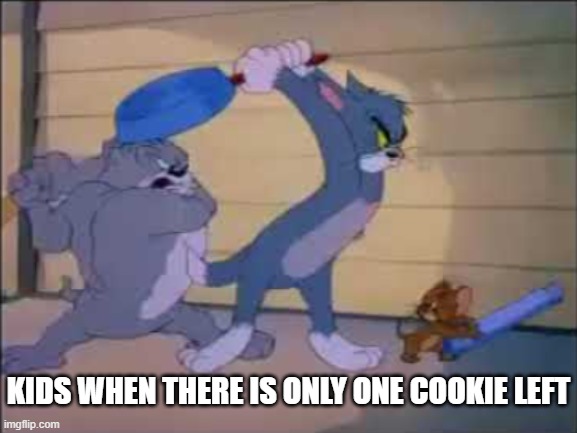 kidz | KIDS WHEN THERE IS ONLY ONE COOKIE LEFT | image tagged in tom jerry and spike fighting,memes,funny,funny memes,why are you reading the tags,stop reading the tags | made w/ Imgflip meme maker