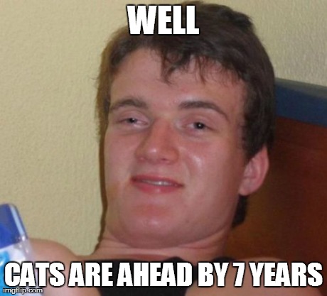 10 Guy Meme | WELL CATS ARE AHEAD BY 7 YEARS | image tagged in memes,10 guy | made w/ Imgflip meme maker