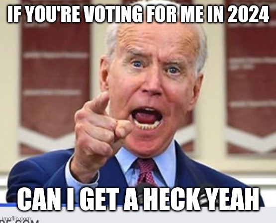 Vote | IF YOU'RE VOTING FOR ME IN 2024; CAN I GET A HECK YEAH | image tagged in joe biden no malarkey,funny memes | made w/ Imgflip meme maker