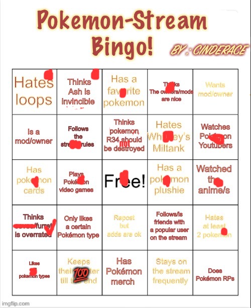 BINGO!! BINGO! | not; 💯 | image tagged in pokemon-stream bingo by cinderace | made w/ Imgflip meme maker