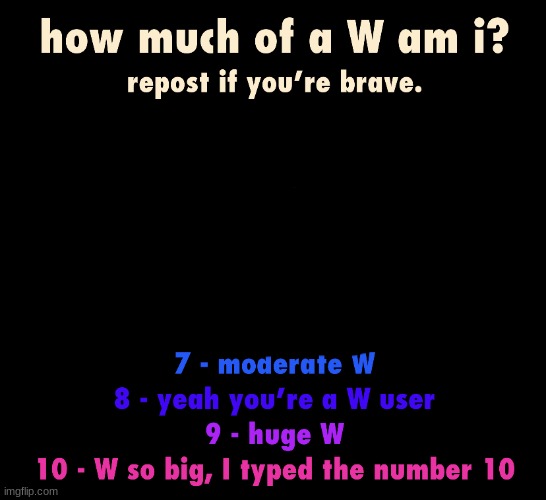 How Much Of A W Am I? | image tagged in how much of a w am i | made w/ Imgflip meme maker