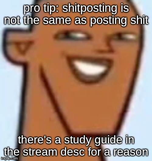 justin | pro tip: shitposting is not the same as posting shit; there's a study guide in the stream desc for a reason | image tagged in justin | made w/ Imgflip meme maker