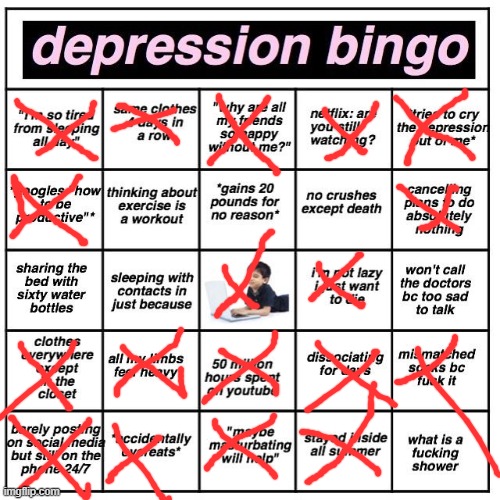 Damn | image tagged in depression bingo,wow | made w/ Imgflip meme maker