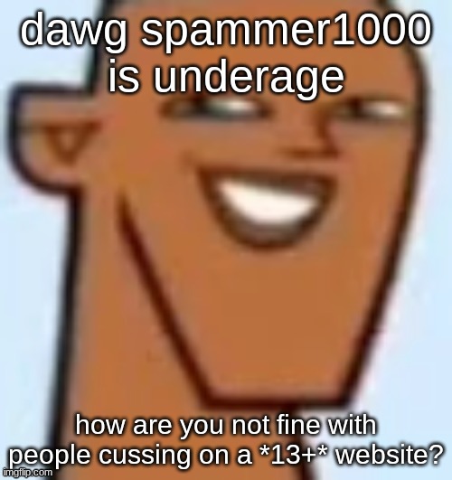 justin | dawg spammer1000 is underage; how are you not fine with people cussing on a *13+* website? | image tagged in justin | made w/ Imgflip meme maker