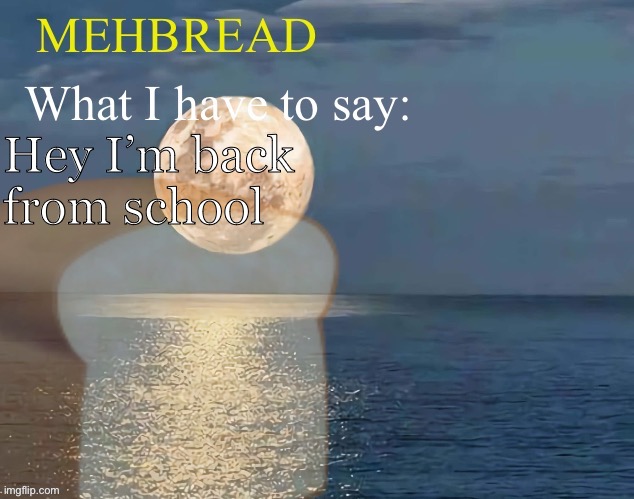 Breadnouncement 2.0 | Hey I’m back from school | image tagged in breadnouncement 2 0 | made w/ Imgflip meme maker