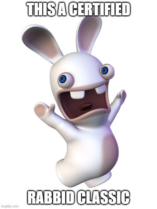 the offical rabbid certifacation | THIS A CERTIFIED; RABBID CLASSIC | image tagged in rabbid,funny meme,meme from 2011 | made w/ Imgflip meme maker