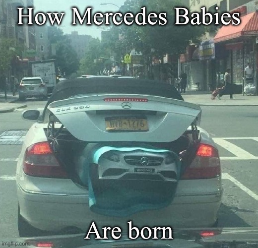 Mercedes Babies | How Mercedes Babies; Are born | image tagged in babies,mercedes | made w/ Imgflip meme maker