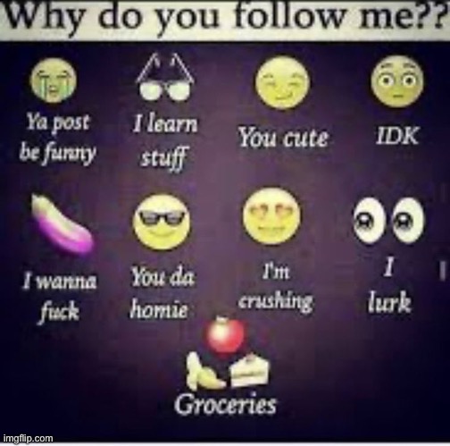 groceries | image tagged in extra freaky why do you follow me | made w/ Imgflip meme maker