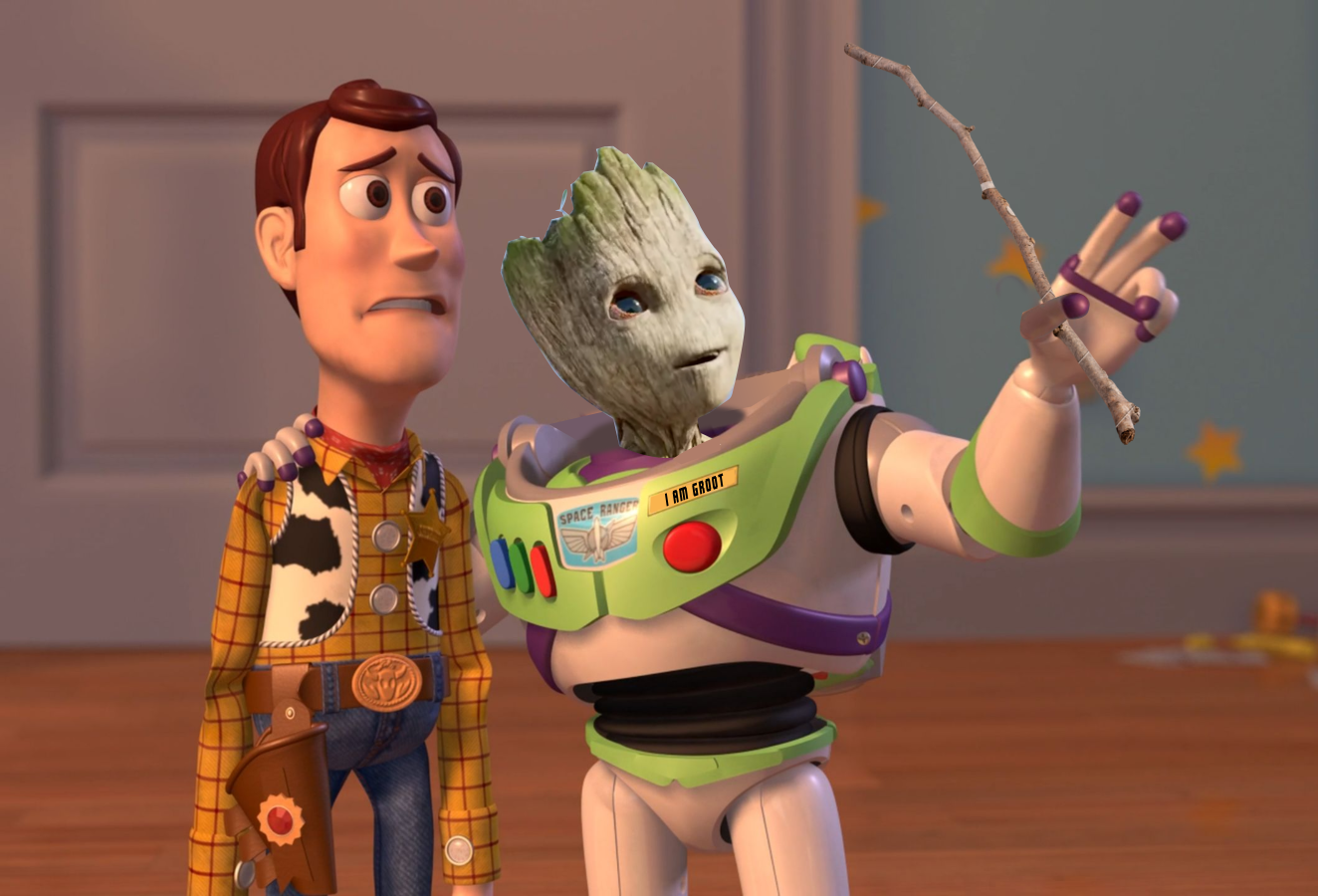 Toy Story - Groot Everywhere Blank Meme Template