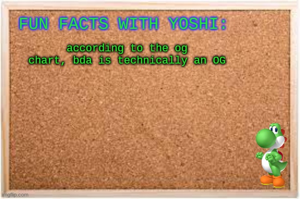 Fun Facts With Yoshi | according to the og chart, bda is technically an OG | image tagged in fun facts with yoshi | made w/ Imgflip meme maker