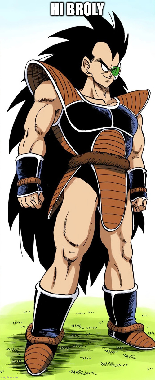 Raditz appears | HI BROLY | image tagged in raditz appears | made w/ Imgflip meme maker
