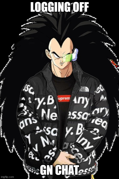 drip raditz | LOGGING OFF; GN CHAT | image tagged in drip raditz | made w/ Imgflip meme maker