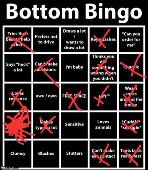 Definitive proof I am not a bottom | image tagged in bottom bingo | made w/ Imgflip meme maker