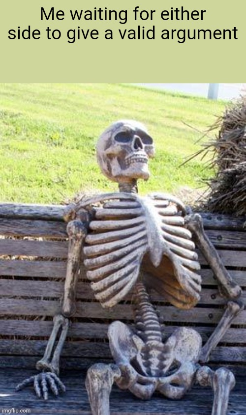 Waiting Skeleton | Me waiting for either side to give a valid argument | image tagged in memes,waiting skeleton | made w/ Imgflip meme maker