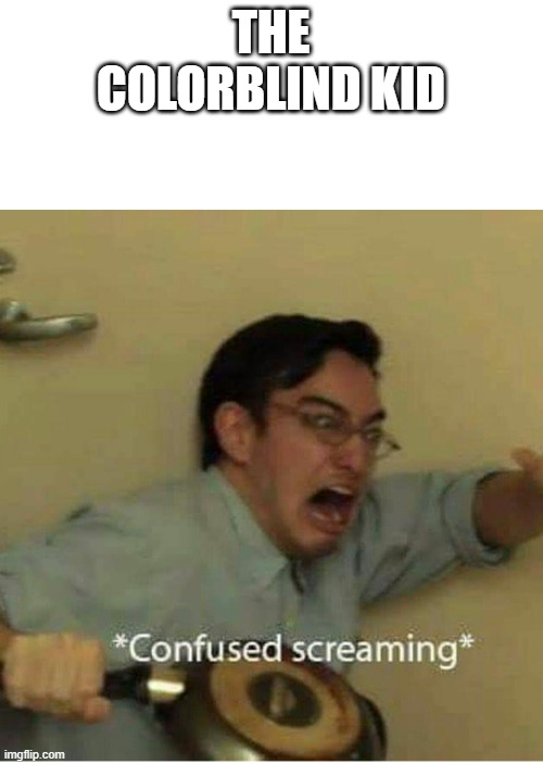 confused screaming | THE COLORBLIND KID | image tagged in confused screaming | made w/ Imgflip meme maker