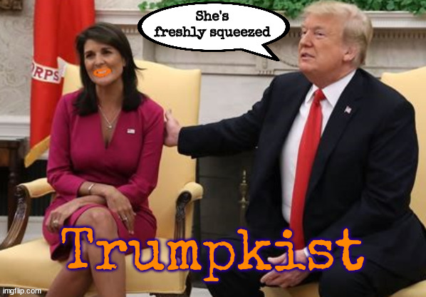 Trumpkist | She's freshly squeezed; Trumpkist | image tagged in nikki haley,kiss ass,nikki for vp,maga minion,loser lane,20 percent of nothing | made w/ Imgflip meme maker