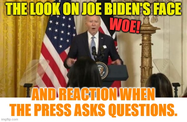 Joe Biden's Press Conference With President Ruto Of Kenya | THE LOOK ON JOE BIDEN'S FACE; WOE! AND REACTION WHEN THE PRESS ASKS QUESTIONS. | image tagged in memes,politics,joe biden,reaction,press conference,questions | made w/ Imgflip meme maker