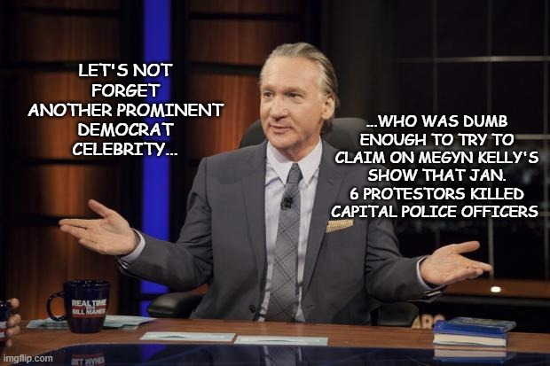 Bill Maher tells the truth | LET'S NOT FORGET ANOTHER PROMINENT DEMOCRAT CELEBRITY... ...WHO WAS DUMB ENOUGH TO TRY TO CLAIM ON MEGYN KELLY'S SHOW THAT JAN. 6 PROTESTORS | image tagged in bill maher tells the truth | made w/ Imgflip meme maker