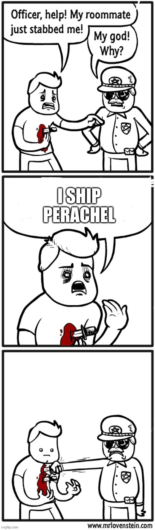 PERCABETH FOREVER | I SHIP PERACHEL | image tagged in cop stabs person comic,percy jackson | made w/ Imgflip meme maker