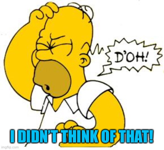 homer doh | I DIDN’T THINK OF THAT! | image tagged in homer doh | made w/ Imgflip meme maker