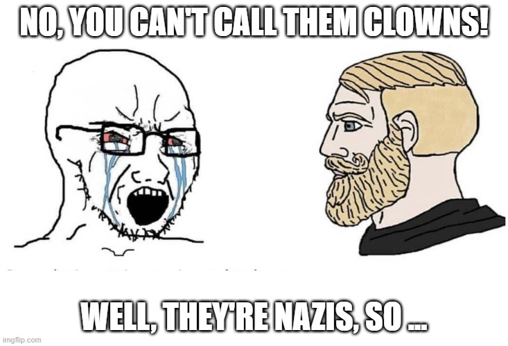 No you Can't | NO, YOU CAN'T CALL THEM CLOWNS! WELL, THEY'RE NAZIS, SO ... | image tagged in no you can't | made w/ Imgflip meme maker