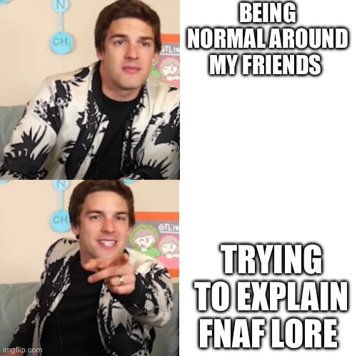 i'm too smart for them. | BEING NORMAL AROUND MY FRIENDS; TRYING TO EXPLAIN FNAF LORE | image tagged in matpat yes no | made w/ Imgflip meme maker