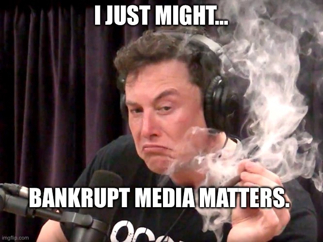 Media | I JUST MIGHT…; BANKRUPT MEDIA MATTERS. | image tagged in elon musk weed,politics,political meme | made w/ Imgflip meme maker